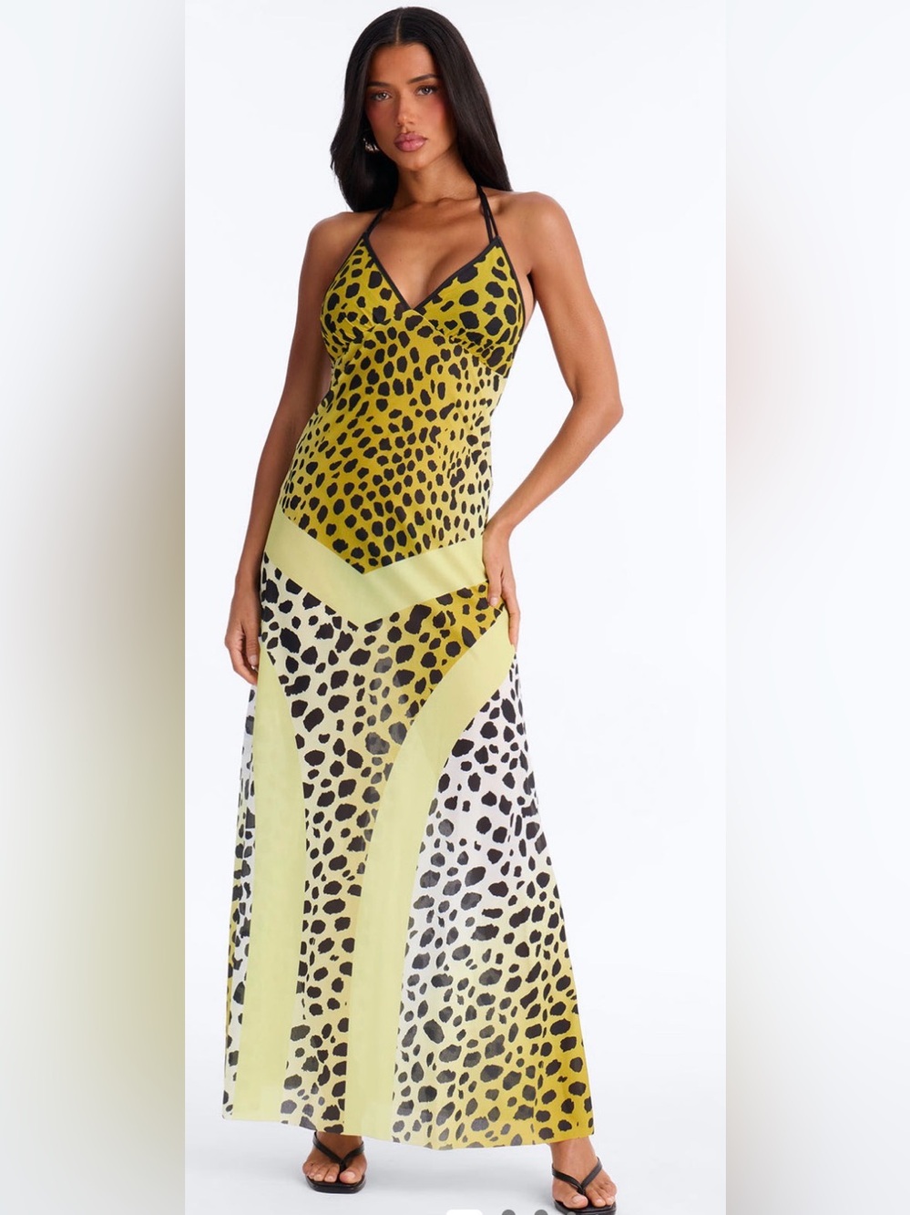 Leopard Print Slip Maxi Dress in Yellow and Black